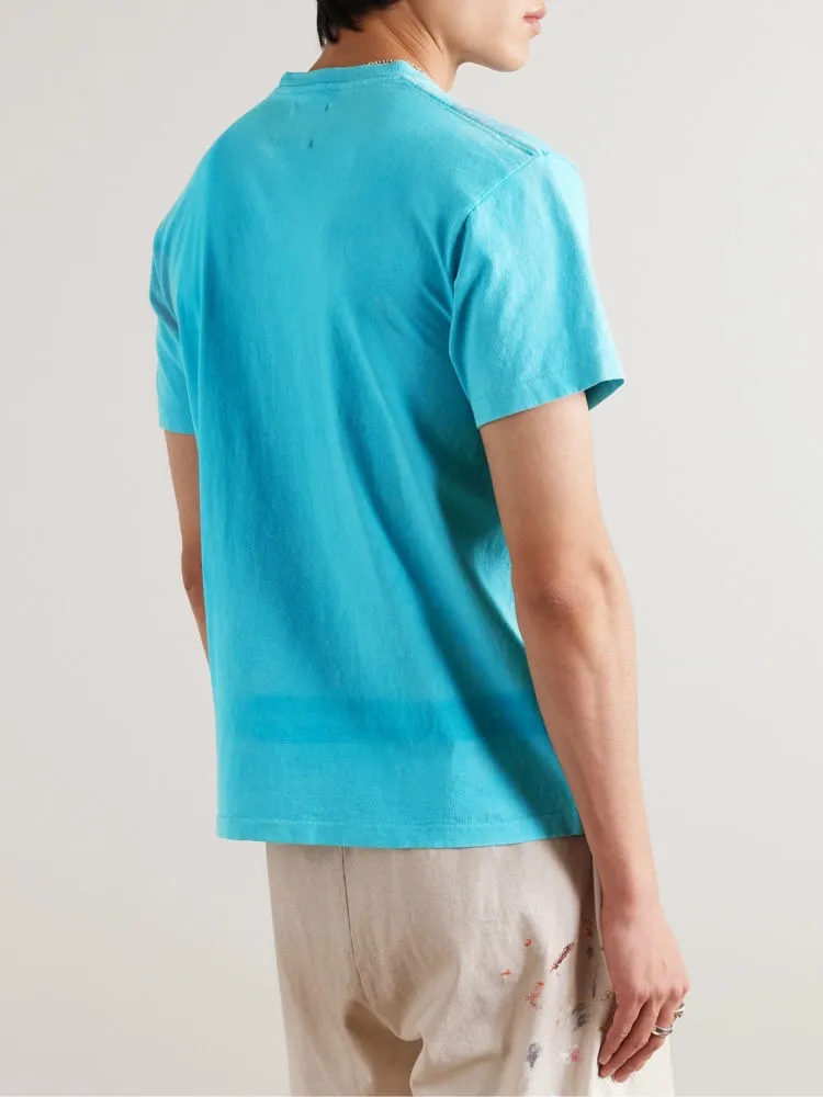 GALLERY DEPT. VINTAGE LOGO PAINTED TEE/Turquoise washed and distressed VINTAGE LOGO retro English pocket short sleeves lake blue S-XL ready-to-wear dyeing, hand-sewn and smeared with horseradish and fried with salt, very heavy industry, manufacturing dark and light fading technology, hand-splashed ink graffiti, genuine acrylic material